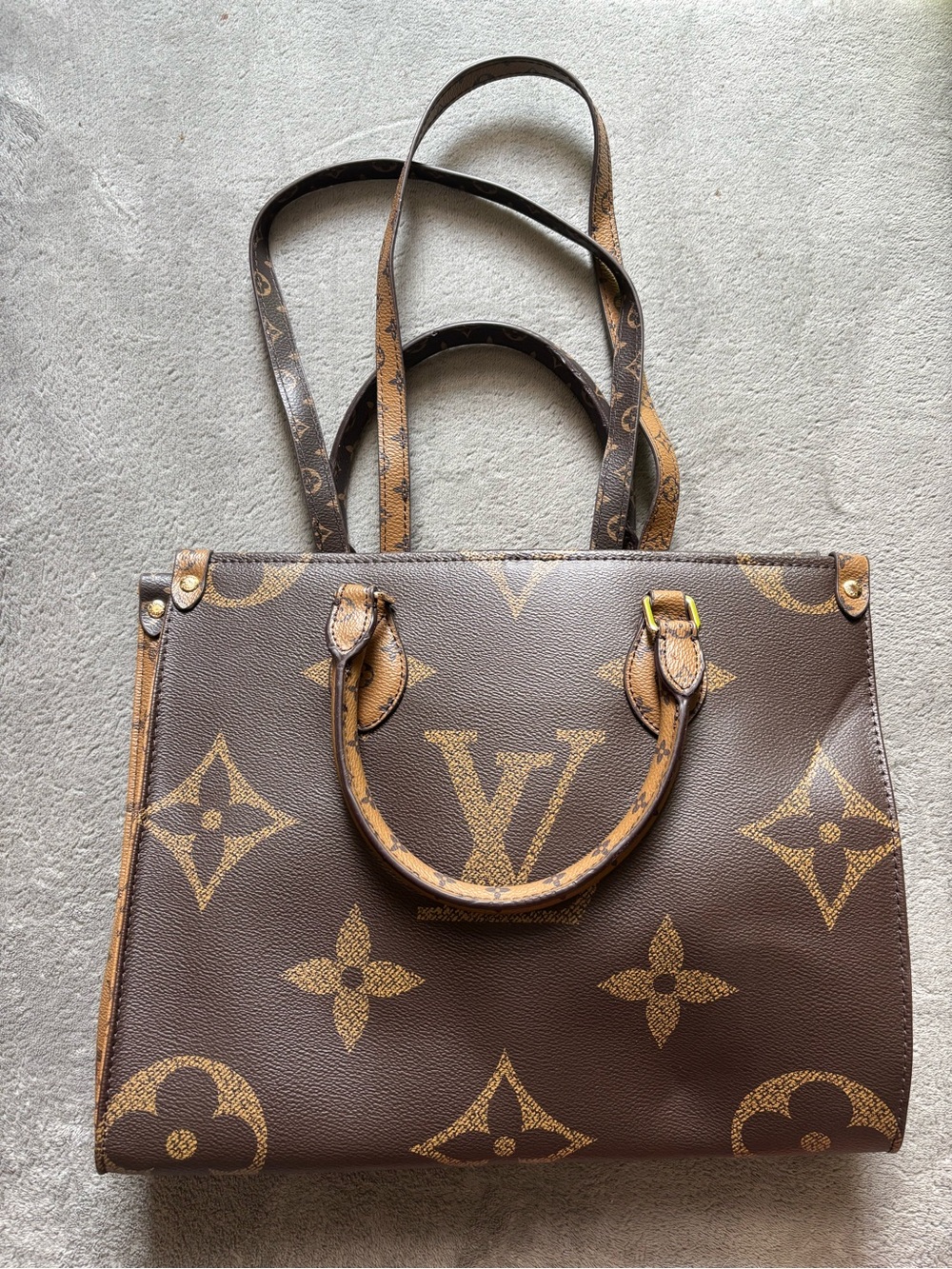 Louis Vuitton Brown Monogram Large Tote with Tan Accents